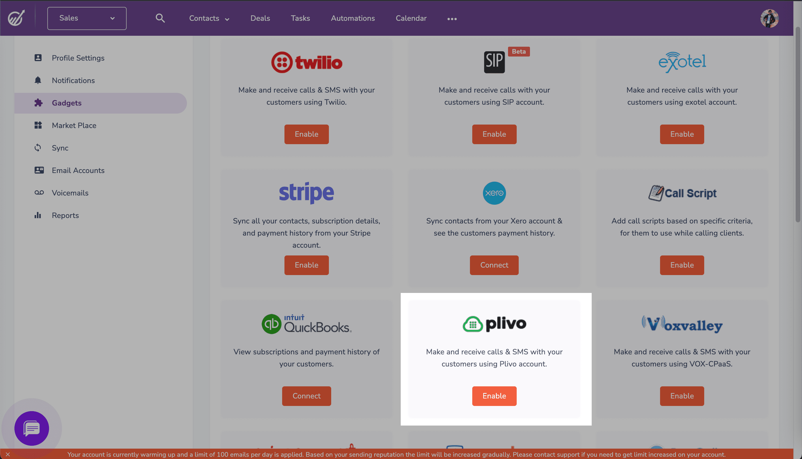 Enable VTS integration on Engagebay