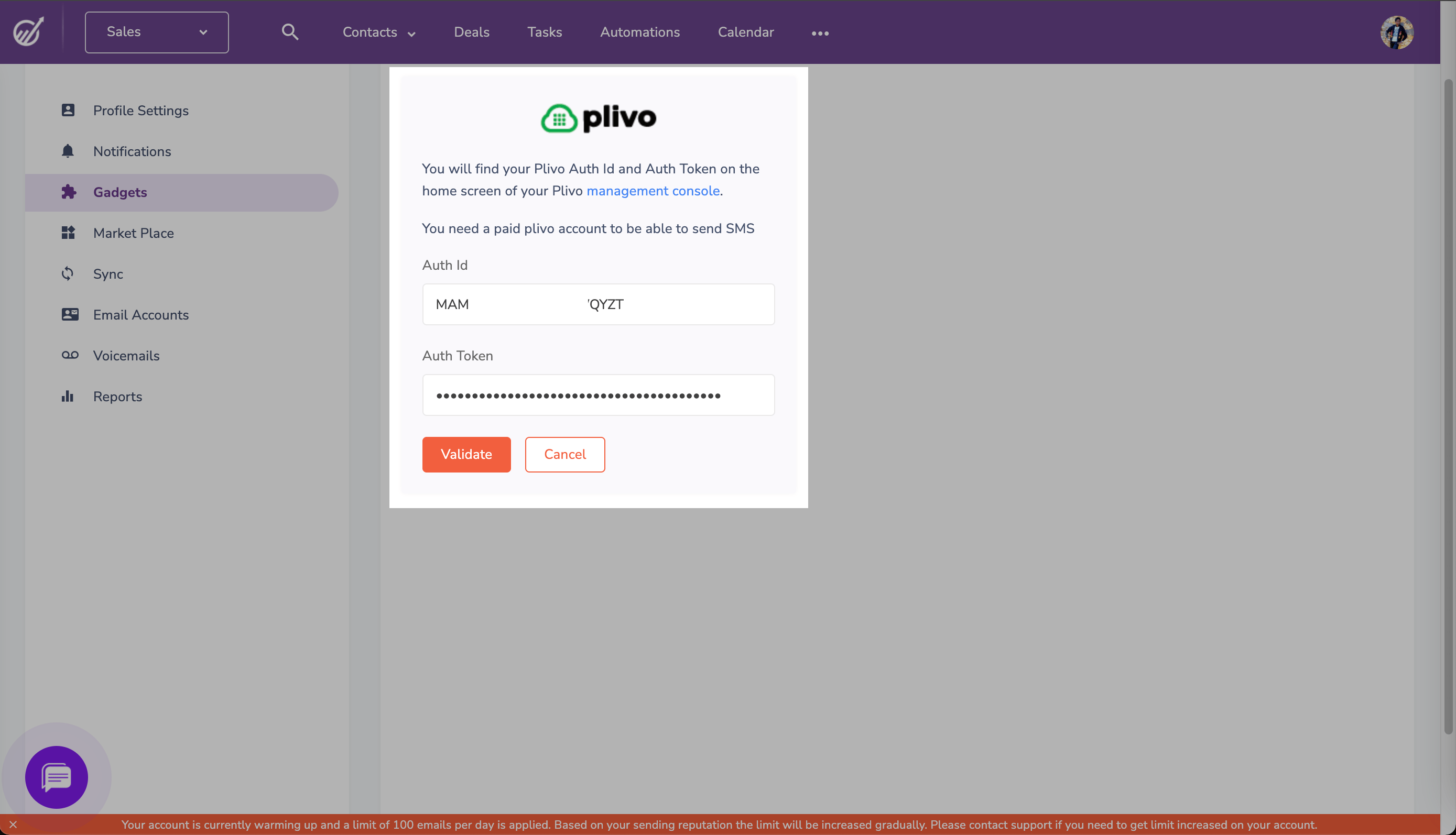 Configure your VTS auth ID and auth token