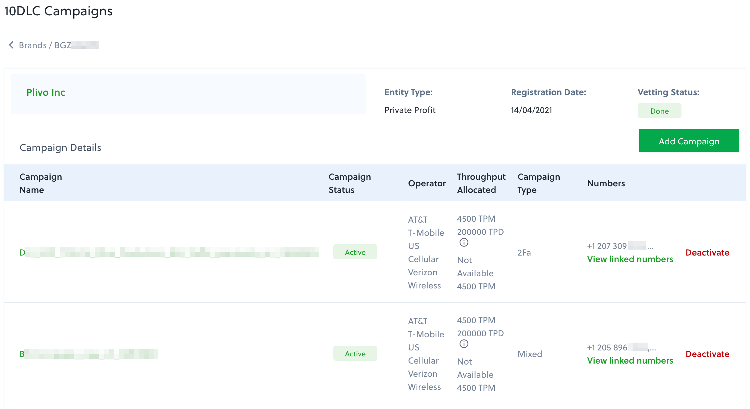 10DLC campaign list 10DLC campaign list